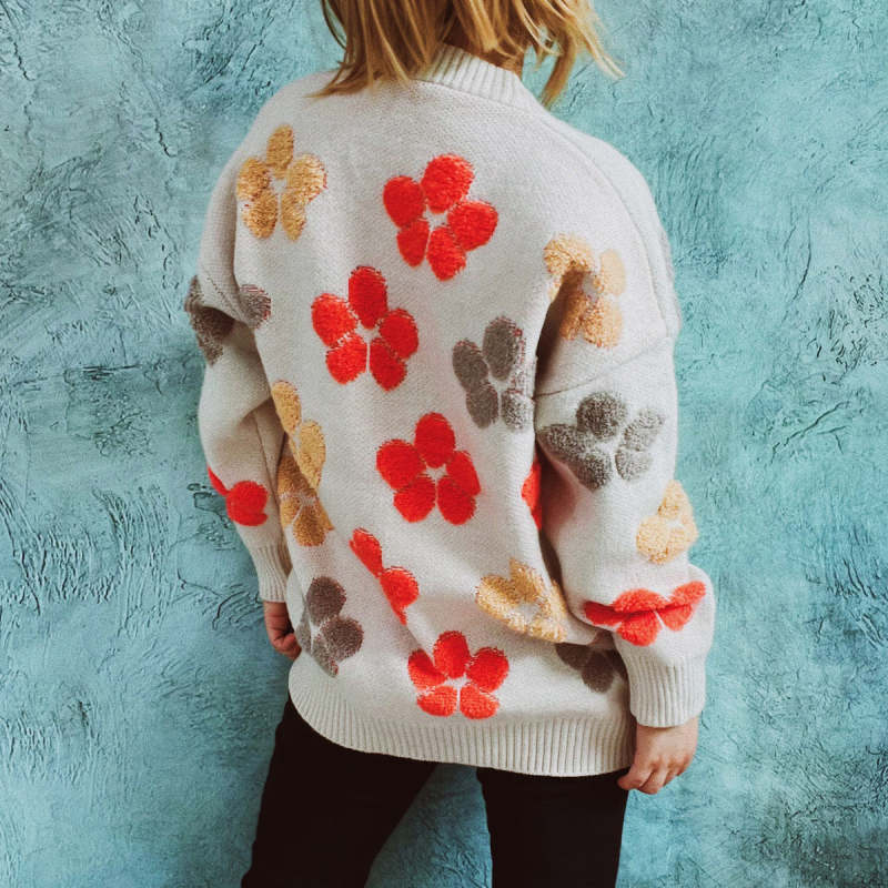 Floral V-Neck Button Up Cardigan with Pockets
