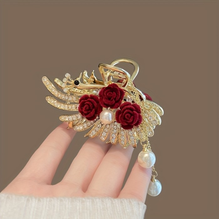 Elegant Peacock Tassel Hair Claw - Vintage-Inspired Alloy Hair Accessory for Women, Perfect for Updos & Styling