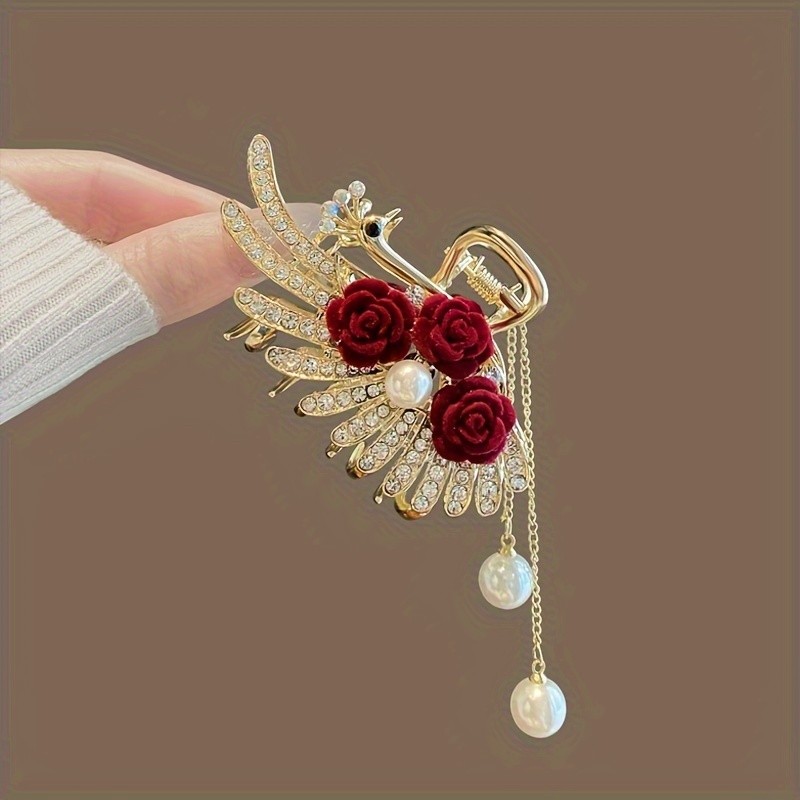 Elegant Peacock Tassel Hair Claw - Vintage-Inspired Alloy Hair Accessory for Women, Perfect for Updos & Styling