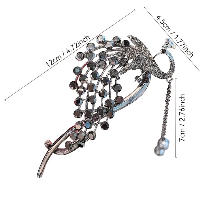 Peacock Hairpin with Rhinestone Decoration, a Secure Clip Suitable for Thick Hairstyles And Ponytails.