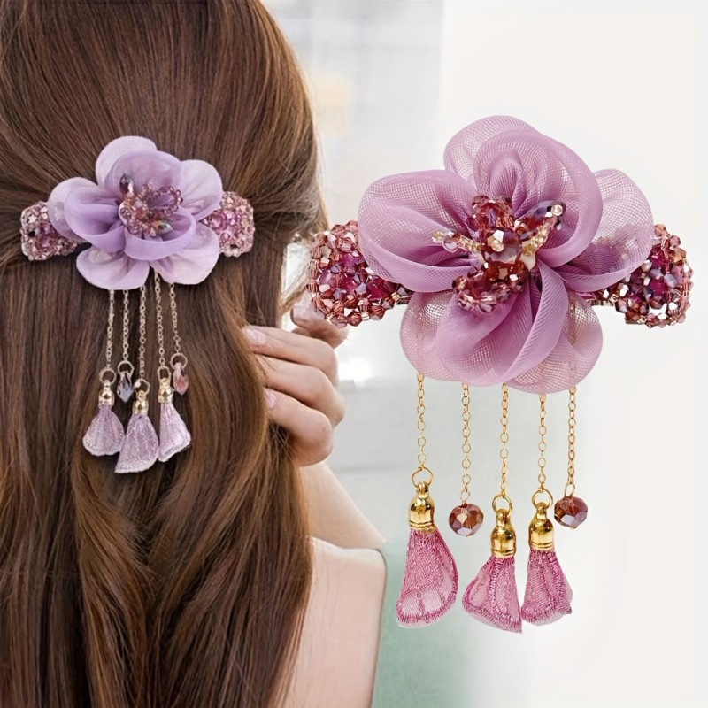 1pc Vintage Elegant Flower Hair Clip, Retro Style Simple Exquisite Tulle Barrette, Spring Clamp Hair Accessory for Women