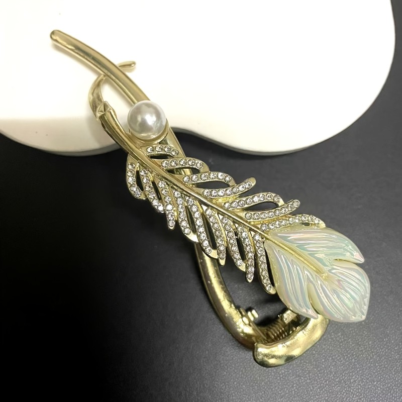 1pc Elegant Feather Hair Clip for Women, Zinc Alloy with Rhinestone Accents, Versatile Headwear, Non-Washable, for Daily Use & Special Occasions, Valentine's, Mardi Gras, Mother'S Day - Suitable for Ages 15+