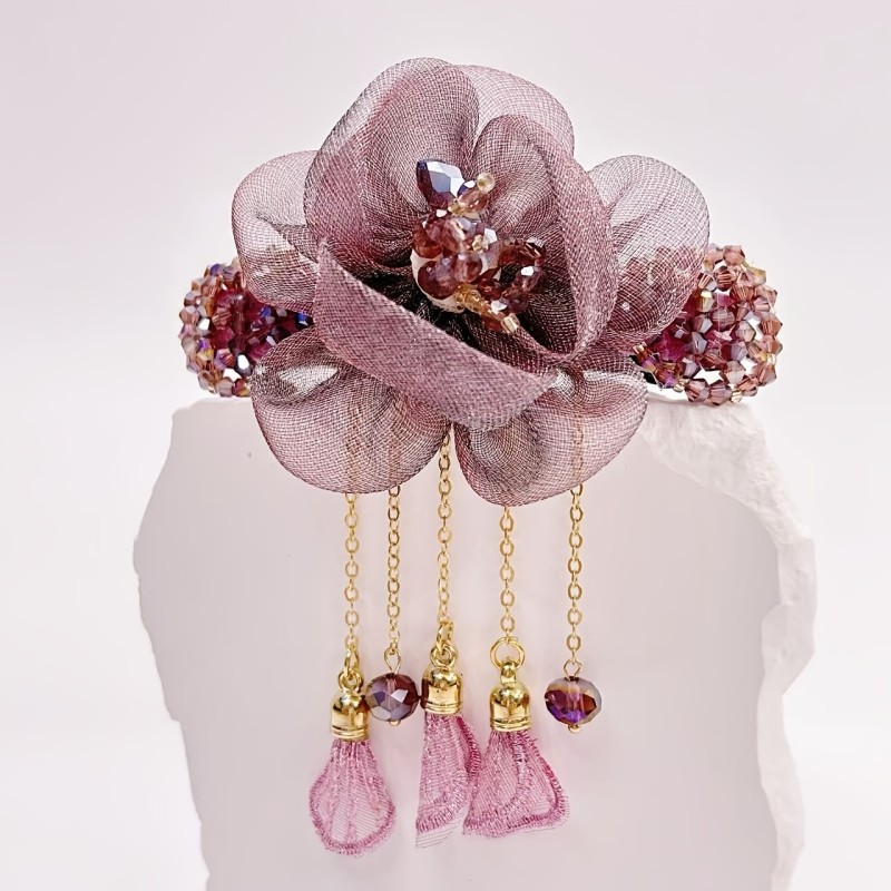 1pc Vintage Elegant Flower Hair Clip, Retro Style Simple Exquisite Tulle Barrette, Spring Clamp Hair Accessory for Women