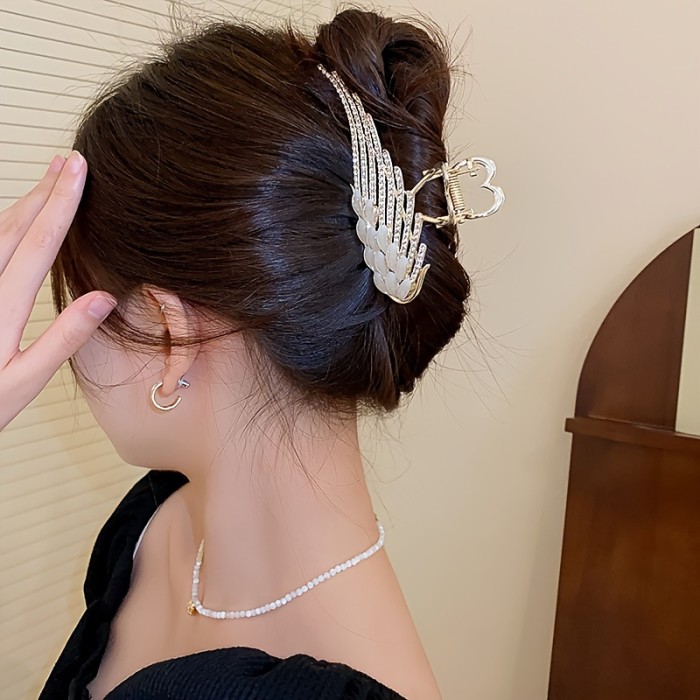1pc, Elegant Large Hair Claw Clip, Angel Wing Design Rhinestone Shiny Hair Clip, Women Girls Daily Party Outdoor Decors, Versatile Zinc Alloy Hair Accessories, Ideal Choice For Gifts