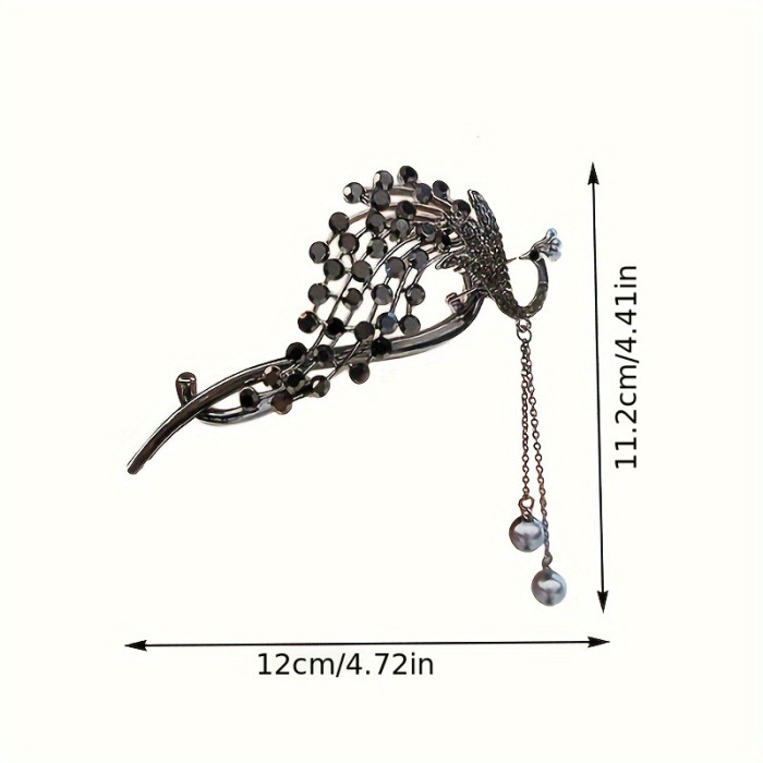 1pc Elegant Oval Alloy Hair Clip with Tassel, Peacock Diamond Embellished Fashion Hair Accessory for Women, Color Matching, Ideal for Valentine'S Day Gift