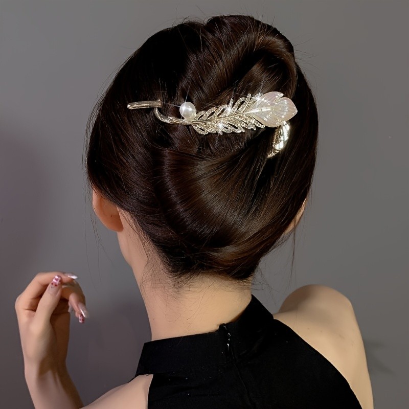 1pc Elegant Feather Hair Clip for Women, Zinc Alloy with Rhinestone Accents, Versatile Headwear, Non-Washable, for Daily Use & Special Occasions, Valentine's, Mardi Gras, Mother'S Day - Suitable for Ages 15+