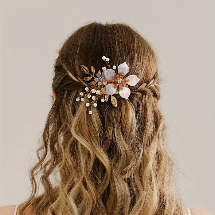 1pc Elegant Delicate Shiny Golden Hair Clip, Unique Eye-catching Fresh Flower Hair Clip, Women Girls Casual Party Wedding Decors, Princess Fairy Style Vintage Hair Accessories, Gift Photo Props