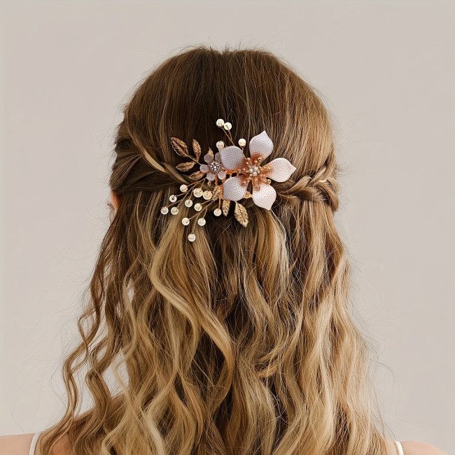 1pc Elegant Delicate Shiny Golden Hair Clip, Unique Eye-catching Fresh Flower Hair Clip, Women Girls Casual Party Wedding Decors, Princess Fairy Style Vintage Hair Accessories, Gift Photo Props