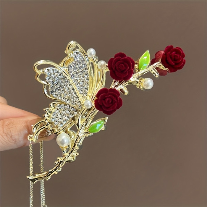 1pc Ladies Elegant Vintage Premium Rhinestone Butterfly Hair Clips, Casual Party Outdoor Decoration, Gift Photo Props, Suitable for Wearing Christmas, New Year, Valentine's Day Gift Jewellery