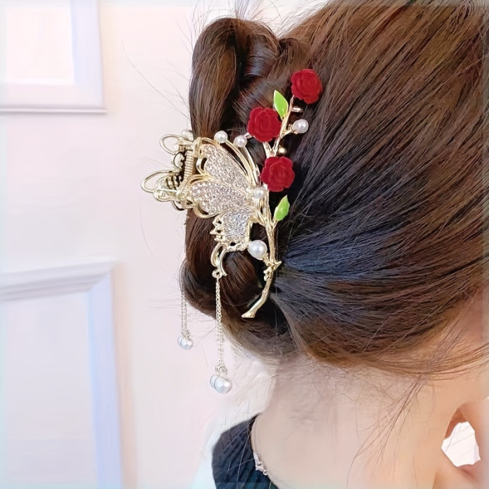 1pc Ladies Elegant Vintage Premium Rhinestone Butterfly Hair Clips, Casual Party Outdoor Decoration, Gift Photo Props, Suitable for Wearing Christmas, New Year, Valentine's Day Gift Jewellery
