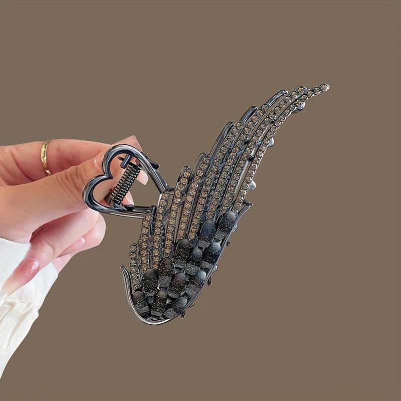 1pc, Elegant Large Hair Claw Clip, Angel Wing Design Rhinestone Shiny Hair Clip, Women Girls Daily Party Outdoor Decors, Versatile Zinc Alloy Hair Accessories, Ideal Choice For Gifts