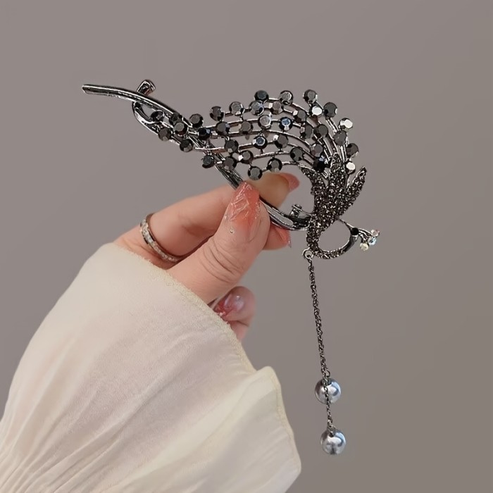 Peacock Hairpin with Rhinestone Decoration, a Secure Clip Suitable for Thick Hairstyles And Ponytails.