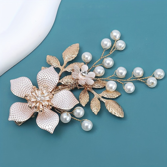 1pc Elegant Delicate Shiny Golden Hair Clip, Unique Eye-catching Fresh Flower Hair Clip, Women Girls Casual Party Wedding Decors, Princess Fairy Style Vintage Hair Accessories, Gift Photo Props