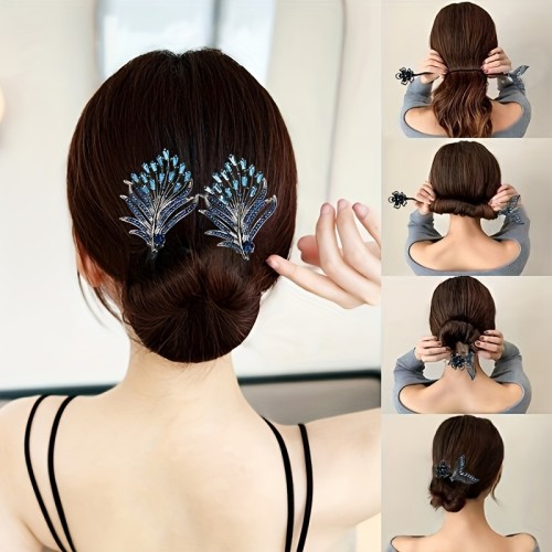 Elegant Mermaid-Inspired Handcrafted Feather Hair Bun Maker - Alloy, Non-Slip Ponytail Holder & Updo Styling Tool for Women and Girls, Perfect for Parties & Weddings