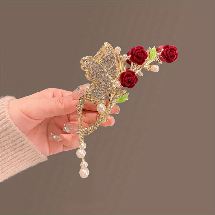 1pc Ladies Elegant Vintage Premium Rhinestone Butterfly Hair Clips, Casual Party Outdoor Decoration, Gift Photo Props, Suitable for Wearing Christmas, New Year, Valentine's Day Gift Jewellery