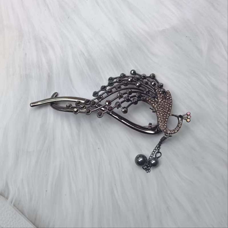 Peacock Hairpin with Rhinestone Decoration, a Secure Clip Suitable for Thick Hairstyles And Ponytails.
