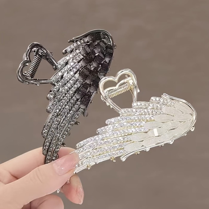 1pc, Elegant Large Hair Claw Clip, Angel Wing Design Rhinestone Shiny Hair Clip, Women Girls Daily Party Outdoor Decors, Versatile Zinc Alloy Hair Accessories, Ideal Choice For Gifts