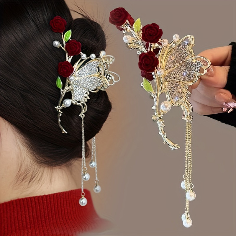 1pc Ladies Elegant Vintage Premium Rhinestone Butterfly Hair Clips, Casual Party Outdoor Decoration, Gift Photo Props, Suitable for Wearing Christmas, New Year, Valentine's Day Gift Jewellery