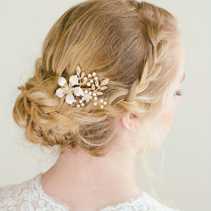 1pc Elegant Delicate Shiny Golden Hair Clip, Unique Eye-catching Fresh Flower Hair Clip, Women Girls Casual Party Wedding Decors, Princess Fairy Style Vintage Hair Accessories, Gift Photo Props