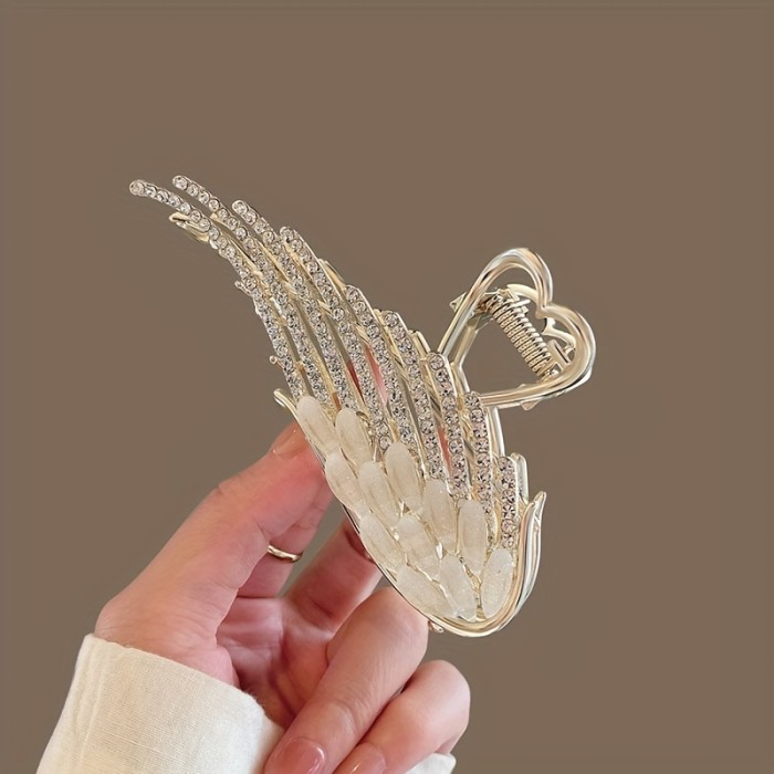 1pc, Elegant Large Hair Claw Clip, Angel Wing Design Rhinestone Shiny Hair Clip, Women Girls Daily Party Outdoor Decors, Versatile Zinc Alloy Hair Accessories, Ideal Choice For Gifts