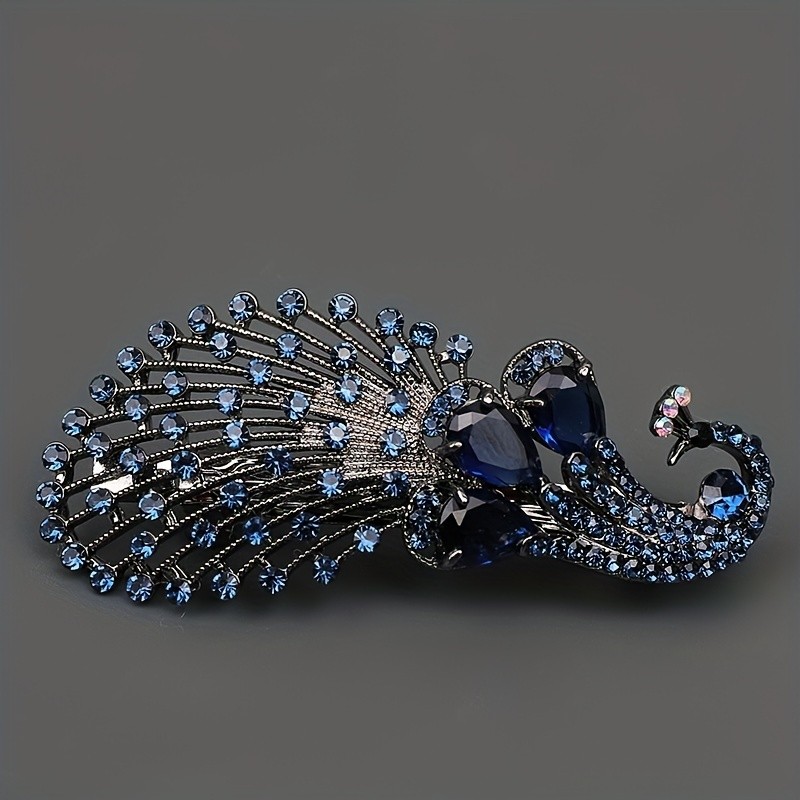 Boho-Chic Peacock Hair Clip - Vintage Alloy Barrette with Rhinestone Accents, Perfect for Women & Girls
