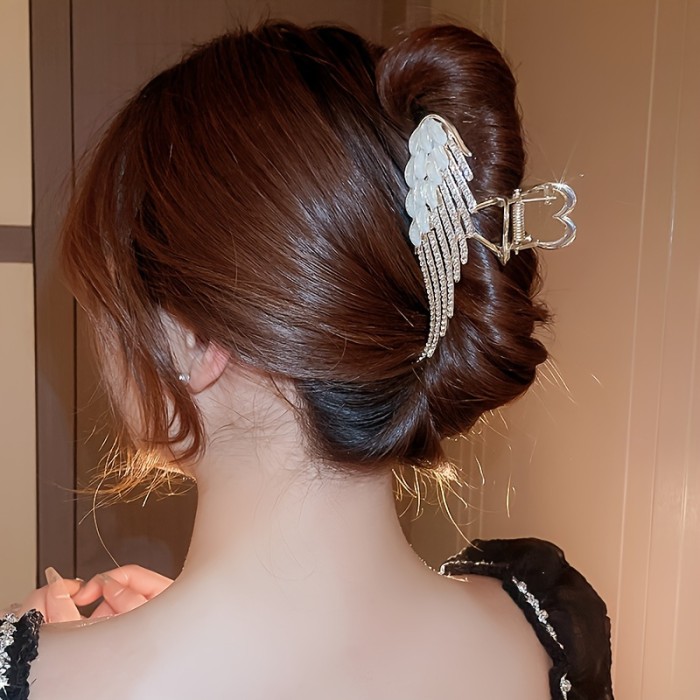 1pc, Elegant Large Hair Claw Clip, Angel Wing Design Rhinestone Shiny Hair Clip, Women Girls Daily Party Outdoor Decors, Versatile Zinc Alloy Hair Accessories, Ideal Choice For Gifts