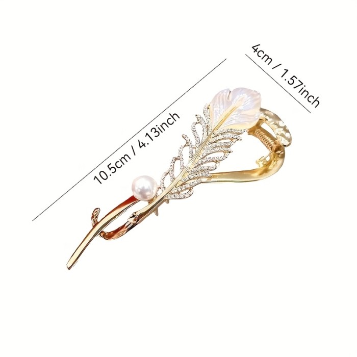 1pc Elegant Feather Hair Clip for Women, Zinc Alloy with Rhinestone Accents, Versatile Headwear, Non-Washable, for Daily Use & Special Occasions, Valentine's, Mardi Gras, Mother'S Day - Suitable for Ages 15+