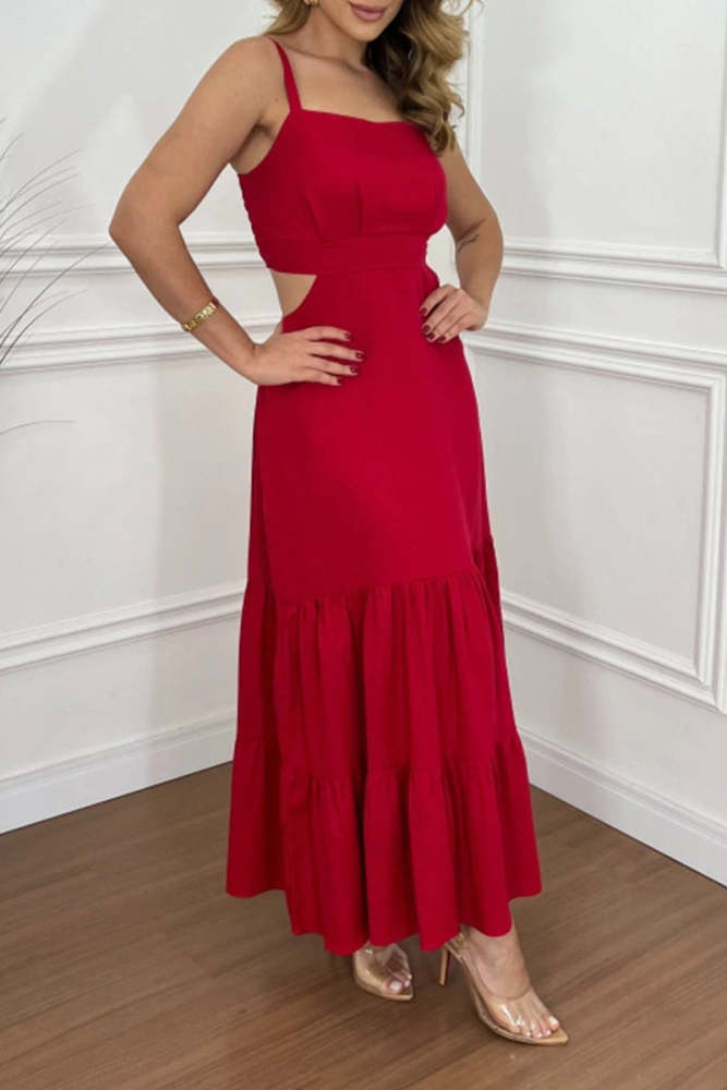 Sexy Solid Color Backless U Neck Sling Dresses(4 Colors)