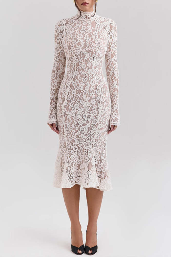 Sexy Lace Half A Turtleneck Fishtail Dresses