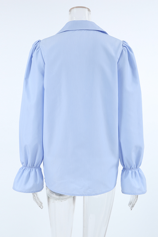 Casual Buttons Patchwork Turndown Collar Blouses