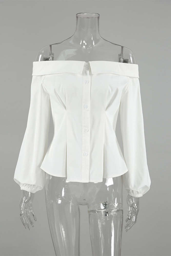 Sexy Solid Color Buttons Off Shoulder Blouses