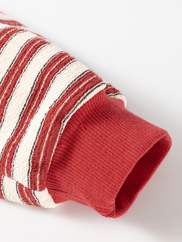 Striped Split-Joint Contrast Color Buttoned Loose Long Sleeves V-neck Sweatshirt Tops