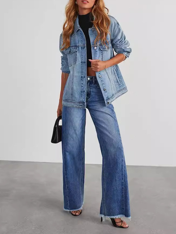Tasseled Split-Joint Wide Leg High Waisted Jean Pants Bottoms