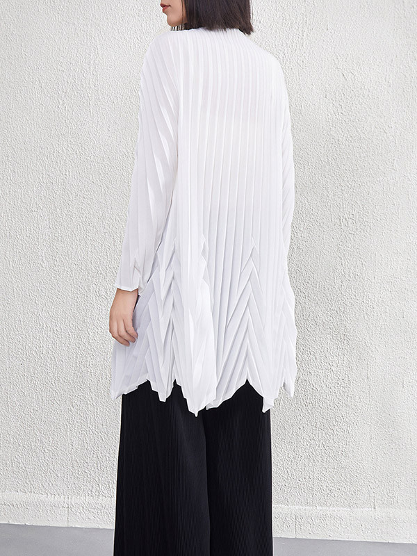 Solid Color Pleated Loose Long Sleeves Round-Neck Mini Dresses