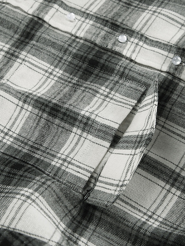 Pockets Plaid Buttoned Loose Long Sleeves Lapel Blouses&Shirts Tops