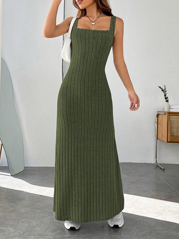 Solid Color Sleeveless Loose Spaghetti-Neck Maxi Dresses