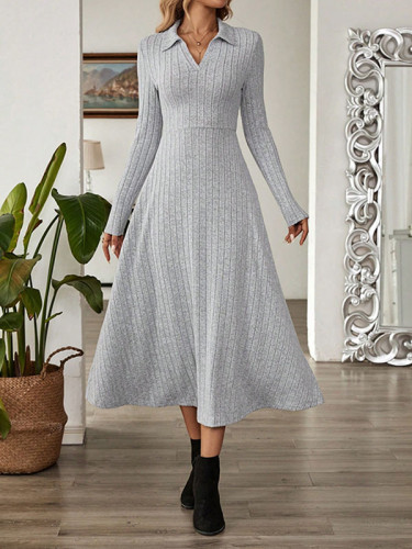 Solid Color Loose Long Sleeves V-neck Maxi Dresses