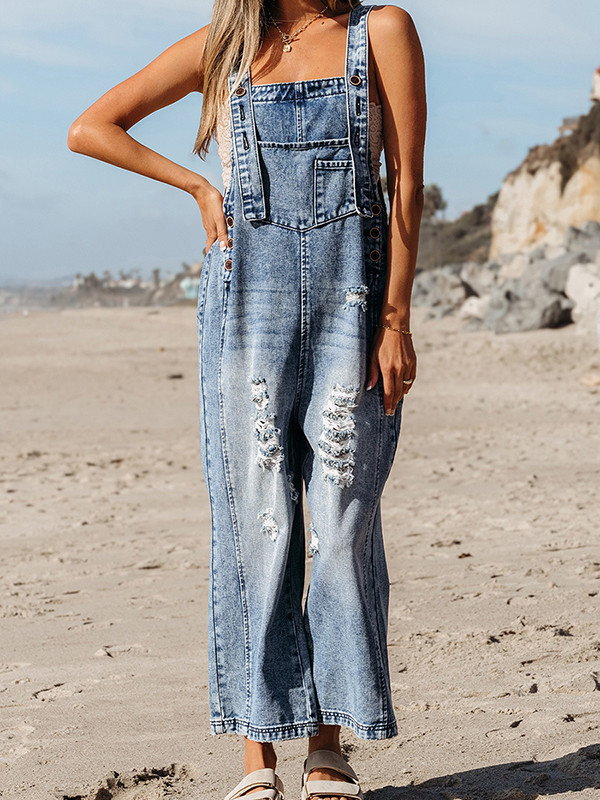 Women's Denim Sleeveless Loose Jumpsuit