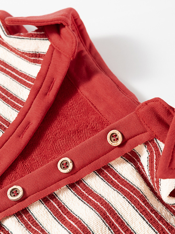 Striped Split-Joint Contrast Color Buttoned Loose Long Sleeves V-neck Sweatshirt Tops