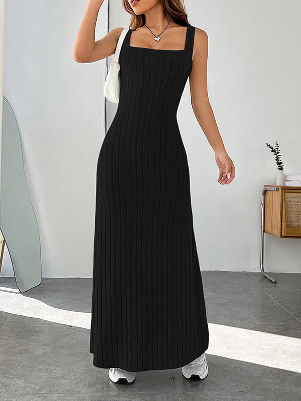 Solid Color Sleeveless Loose Spaghetti-Neck Maxi Dresses