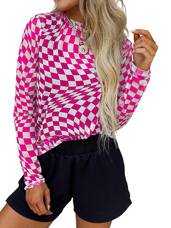 Contrast Color Skinny Long Sleeves Round-Neck T-Shirts Tops