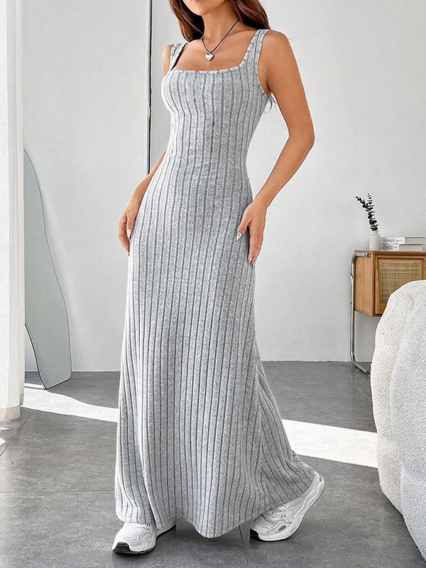 Solid Color Sleeveless Loose Spaghetti-Neck Maxi Dresses