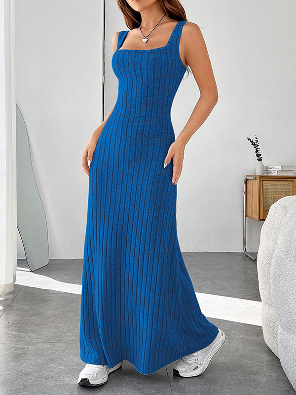 Solid Color Sleeveless Loose Spaghetti-Neck Maxi Dresses