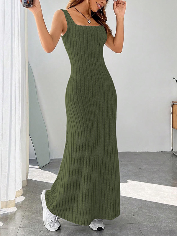 Solid Color Sleeveless Loose Spaghetti-Neck Maxi Dresses