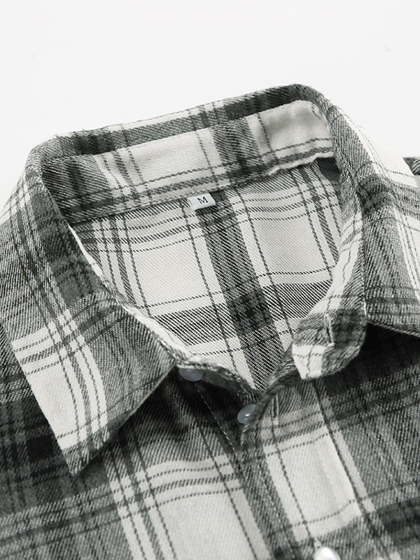 Pockets Plaid Buttoned Loose Long Sleeves Lapel Blouses&Shirts Tops