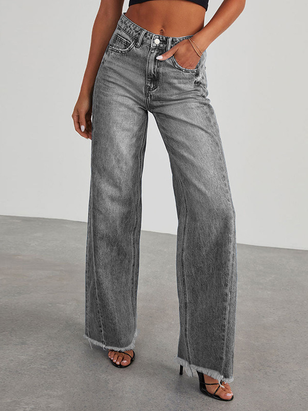Tasseled Split-Joint Wide Leg High Waisted Jean Pants Bottoms