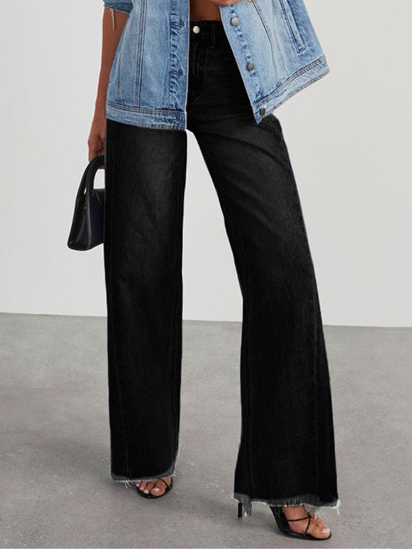 Tasseled Split-Joint Wide Leg High Waisted Jean Pants Bottoms