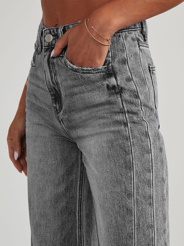 Tasseled Split-Joint Wide Leg High Waisted Jean Pants Bottoms