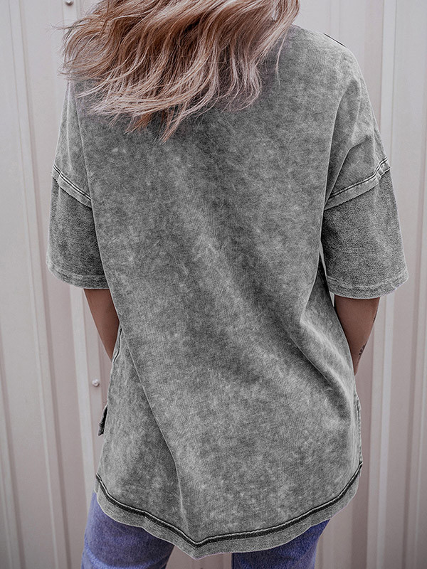 Split-Joint Loose High-Low Round-Neck T-Shirts Tops