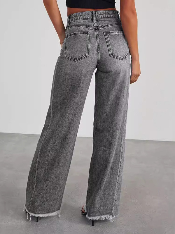 Tasseled Split-Joint Wide Leg High Waisted Jean Pants Bottoms